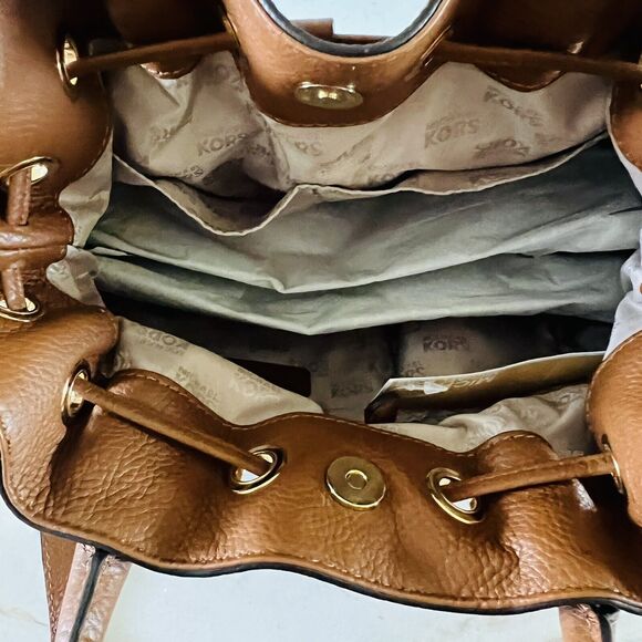 MICHAEL KORS Camden Luggage Brown Leather Medium Drawstring Satchel Shoulder Bag - Picture 8 of 9